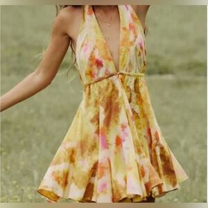 Zara Yellow Tie-Dye Halter Mini Dress
